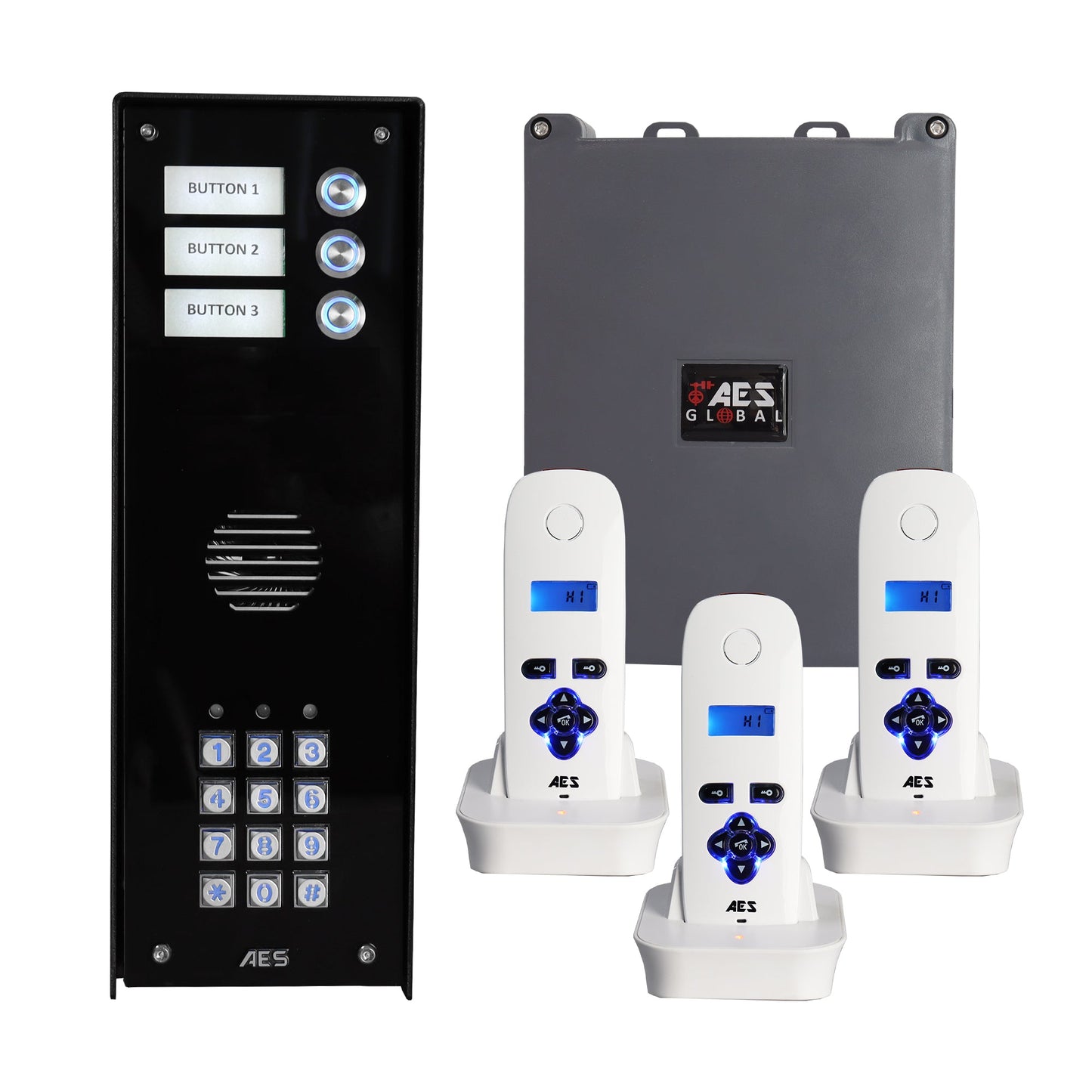 AES: 703 DECT 3 button kit with 3 handsets (1 button spare) (keypad) - ASD Trade Direct