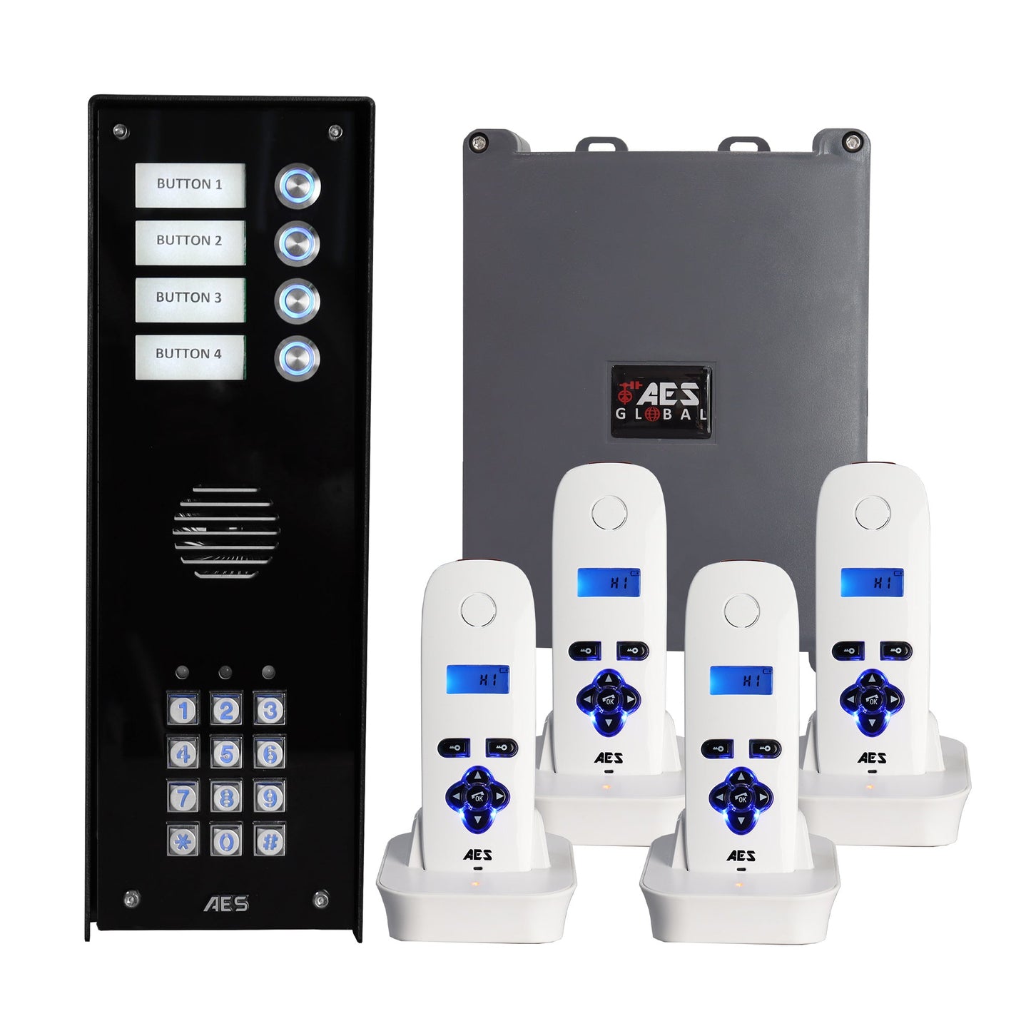 AES: 703 DECT 4 button kit with 4 handsets (keypad) - ASD Trade Direct