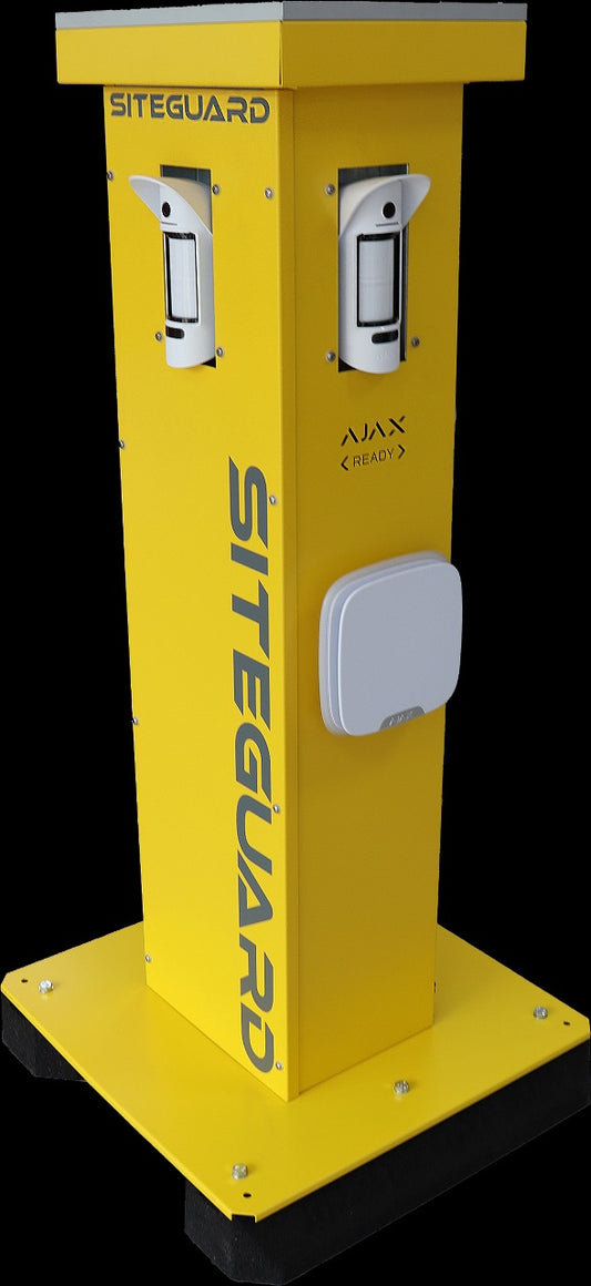 Siteguard Portable Security Tower with 4G Ajax Hub and PhOD Outdoor MotionCams.
