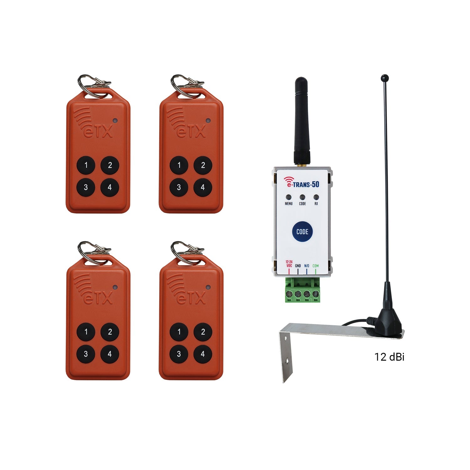 Long range remote system with 12 dBI antenna covering 350M line of sight & 4x E-TX - ASD Trade Direct